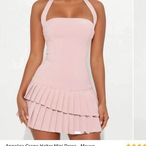 Fashion Nova Mauve Pleated Halter Mini Dress